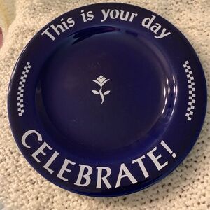 Pampered Chef Cobalt Blue birthday plate.